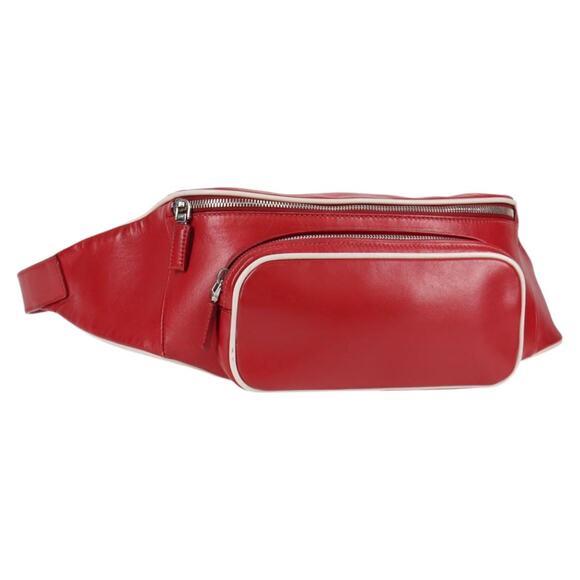 PRADA Body Bag Leather Silver Red - Picture 1 of 13